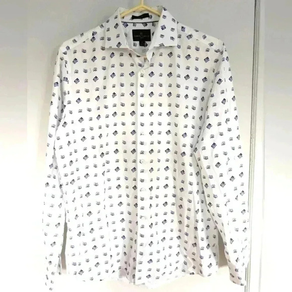 2/25$ SIMON  CARTER camera pattern men shirt size 15, 38 cm 💯 cotton Like New! - Picture 1 of 9